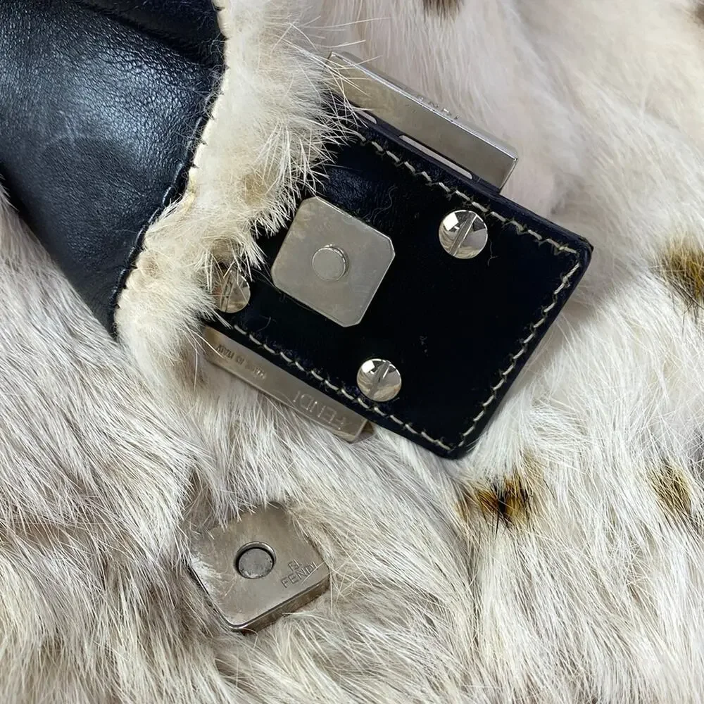 Fendi Mama Bucket Shoulder Bag 8BR001 Cream Dark Brown Fur Leather